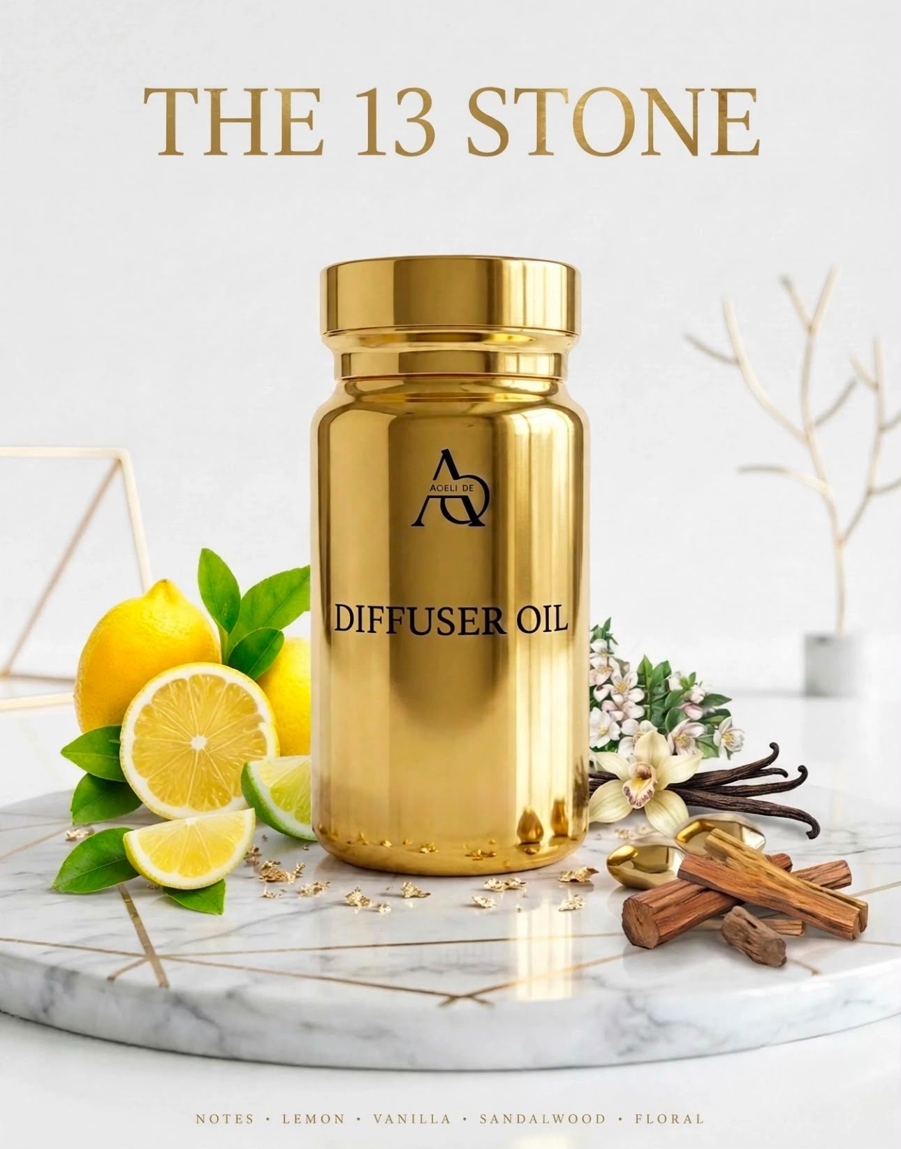 The 13 Stone Diffuser Oil 100ml gold bottle (100ML)