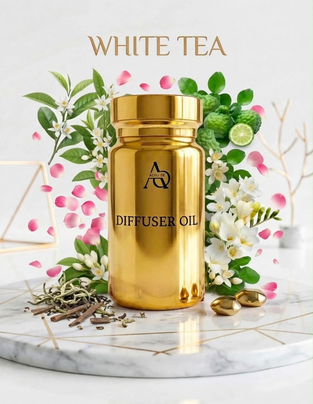 White Tea Diffuser Oil 100ml gold bottle (100ML)